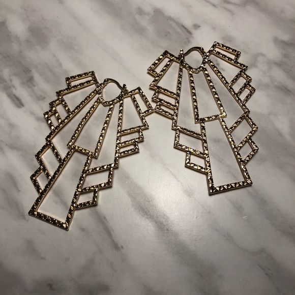 Gold Finish Statement Earrings - Picture 2 of 3